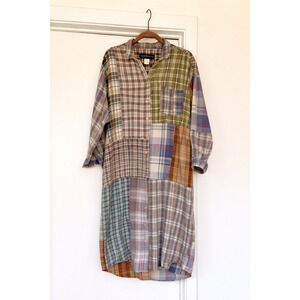 Sundance X Citron Vintage Patchwork Plaid Duster Grunge Shirt Dress 90s O/S